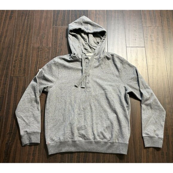 Jachs New York Sweatshirt Mens M Hoodie Blue Gray Striped Recycled Fleece - Picture 1 of 8